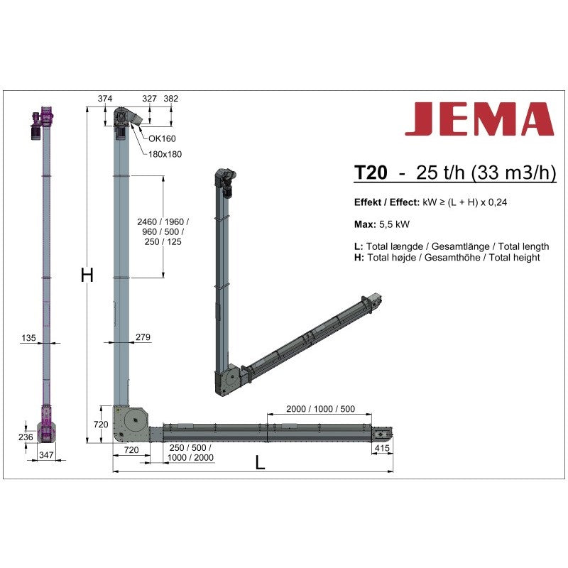 T20 Kædeelevator med 90° knæk - 25 t/h